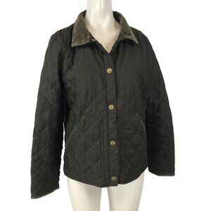 CHAPS ~ WOMENS LARGE ~ OLIVE GREEN QUILTED SNAP CLOSE JACKET COAT
